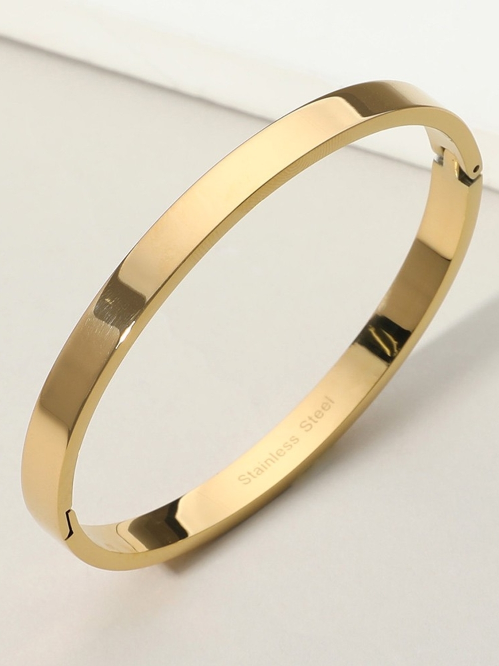 Gold Modern Stainless Steel Metal Hinged Bracelet Bangle 0.25" Simple Jewelry